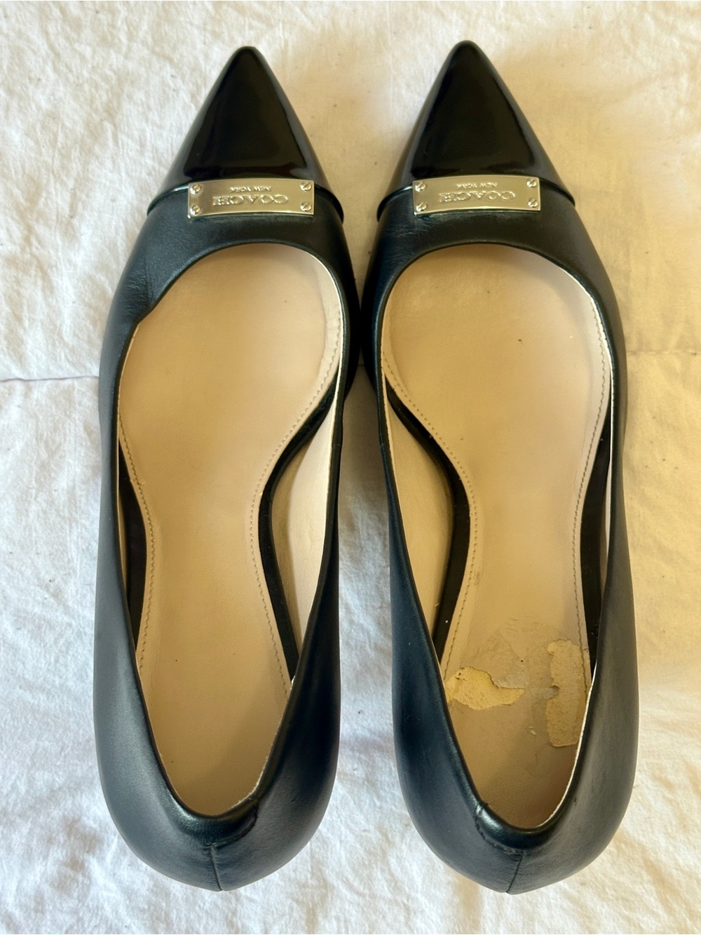 Coach Black Pointed-Toe Leather Flats with Logo Cap - Picture 7 of 7